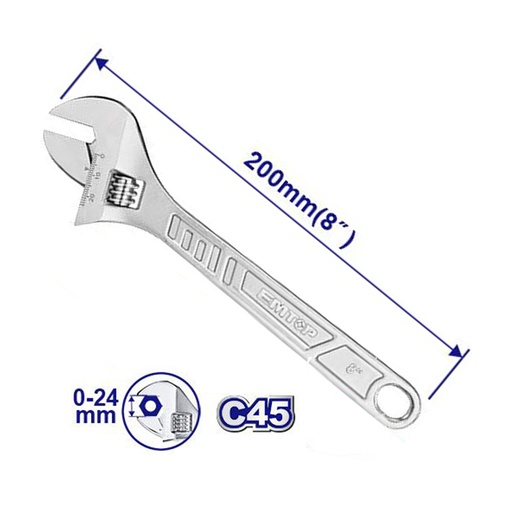 [6941556206819] Llave ajustable de 8 pul  emtop